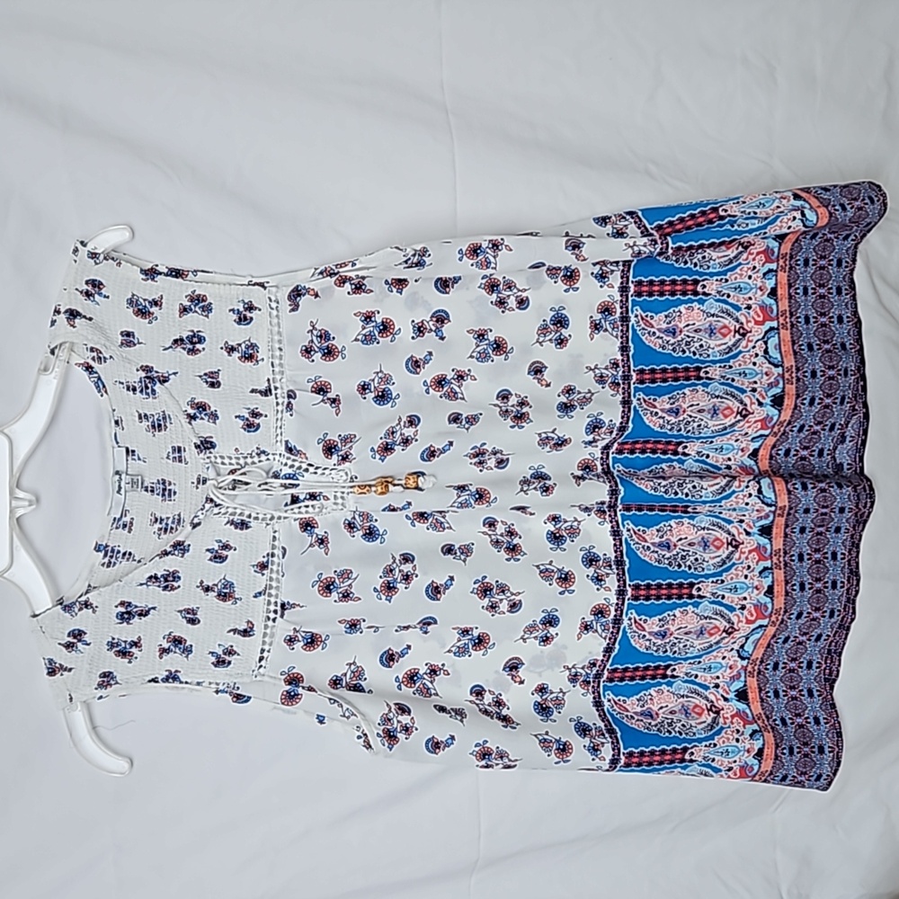 Papaya smocked summer paisley top L